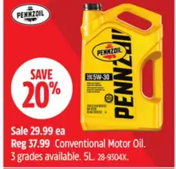 Canadian Tire Pennzoil Conventional Motor Oil offer