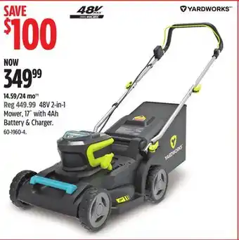 Canadian Tire Yardworks 48V 2-in-1 Mower, 17 with 4Ah Battery & Charger offer