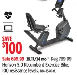 Canadian Tire Horizon 5.0 Recumbent Exercise Bike. 100 resistance levels offer