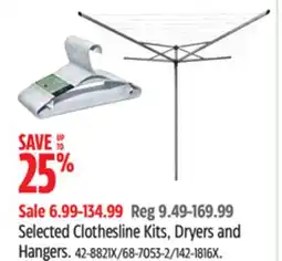 Canadian Tire Selected Clothesline Kits, Dryers and Hangers offer
