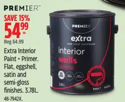 Canadian Tire PREMIER Extra Interior Paint + Primer. Flat, eggshell, satin and semi-gloss finishes. 3.78L offer