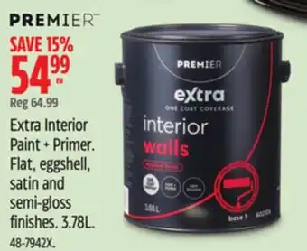 Canadian Tire PREMIER Extra Interior Paint + Primer. Flat, eggshell, satin and semi-gloss finishes. 3.78L offer