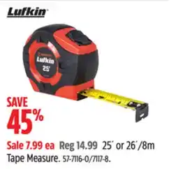 Canadian Tire LUFKIN 25´ or 26´/8m Tape Measure offer