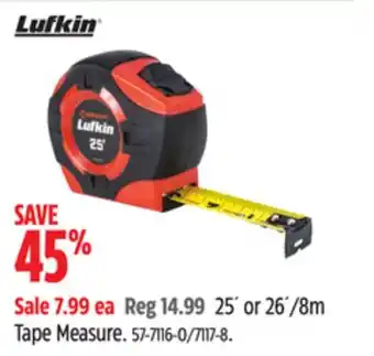Canadian Tire LUFKIN 25´ or 26´/8m Tape Measure offer