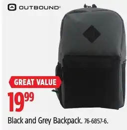 Canadian Tire Outbound Black and Grey Backpack offer