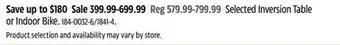 Canadian Tire Selected Inversion Table or Indoor Bike offer