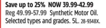 Canadian Tire Pennzoil Synthetic Motor Oil offer