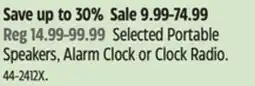 Canadian Tire Selected Portable Speakers, Alarm Clock or Clock Radio offer