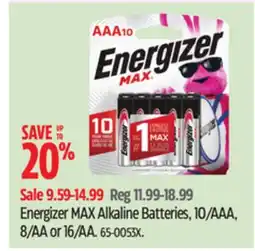 Canadian Tire Energizer MAX Alkaline Batteries offer
