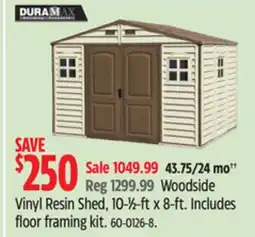 Canadian Tire Duramax Woodside Vinyl Resin Shed, 10-1⁄2-ft x 8-ft offer