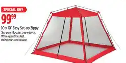 Canadian Tire 10 x 10´ Easy Set-up Zippy Screen House offer