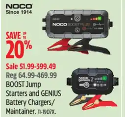 Canadian Tire NOCO BOOST Jump Starters and GENIUS Battery Chargers/ Maintainer offer