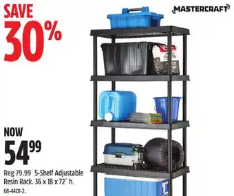 Canadian Tire mastercraft 5-Shelf Adjustable Resin Rack offer