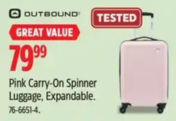 Canadian Tire Outbound Pink Carry-On Spinner Luggage, Expandable offer