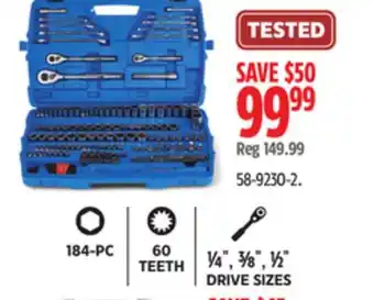 Canadian Tire Mastercraft 184-PC 60 TEETH ¼ , ⅜ , ½ DRIVE SIZES offer
