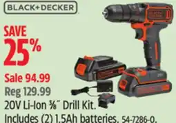 Canadian Tire Black + Decker 20V Li-Ion 3⁄8˝ Drill Kit offer