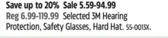 Canadian Tire Selected 3M Hearing Protection, Safety Glasses, Hard Hat offer