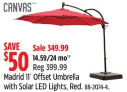 Canadian Tire Canvas Madrid 11´ Offset Umbrella with Solar LED Lights, Red offer