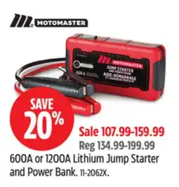 Canadian Tire MotoMaster 600A or 1200A Lithium Jump Starter and Power Bank offer