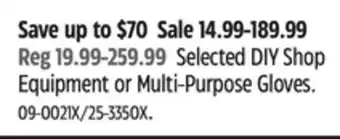 Canadian Tire Motomaster Selected DIY Shop Equipment or Multi-Purpose Gloves offer