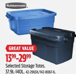 Canadian Tire Rubbermaid Selected Storage Totes offer