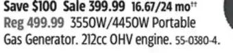 Canadian Tire Certified 3550W/4450W Portable Gas Generator offer