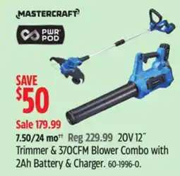 Canadian Tire MASTERCRAFT 24V 12 Trimmer & 370CFM Blower Combo with 2Ah Battery & Charger offer