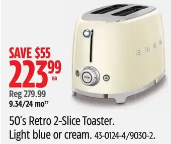 Canadian Tire Smeg 50's Retro 2-Slice Toaster. Light blue or cream offer