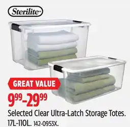 Canadian Tire Sterilite Selected Clear Ultra-Latch Storage Totes offer