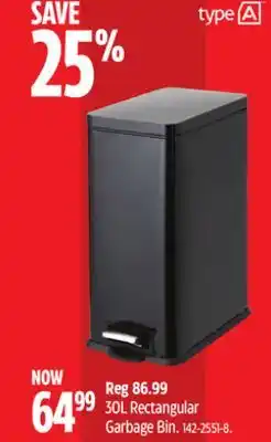 Canadian Tire Type A 30L Rectangular Garbage Bin offer