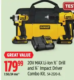 Canadian Tire 20V MAX Li-Ion 1⁄2˝ Drill and 1⁄4˝ Impact Driver Combo Kit offer