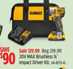 Canadian Tire Dewalt 20V MAX Brushless 1⁄4˝ Impact Driver Kit offer