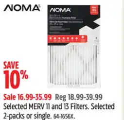 Canadian Tire Noma Selected MERV 11 and 13 Filters offer