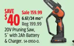Canadian Tire 20V Pruning Saw, 5 with 2Ah Battery & Charger offer