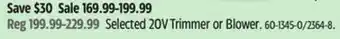 Canadian Tire WORX Selected 20V Trimmer or Blower offer