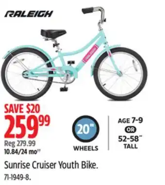 Canadian Tire Raleigh Sunrise Cruiser Youth Bike offer