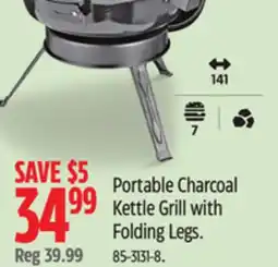 Canadian Tire Portable Charcoal Kettle Grill with Folding Legs offer