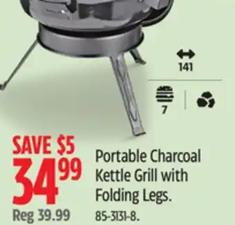 Canadian Tire Portable Charcoal Kettle Grill with Folding Legs offer