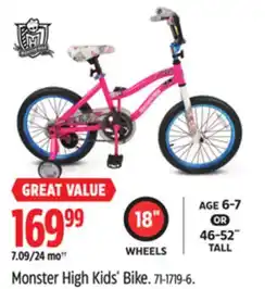 Canadian Tire Monster High Kids' Bike offer