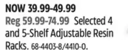 Canadian Tire Mastercraft Selected 4 and 5-Shelf Adjustable Resin Racks offer