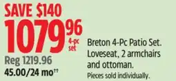 Canadian Tire Breton 4-Pc Patio Set. Loveseat, 2 armchairs and ottoman offer