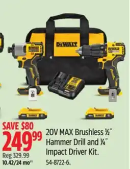 Canadian Tire DEWALT 20V MAX Brushless 1⁄2˝ Hammer Drill and 1⁄4˝ Impact Driver Kit offer