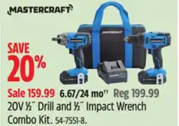 Canadian Tire MASTERCRAFT 20V 1⁄2˝ Drill and 1⁄2˝ Impact Wrench Combo Kit offer