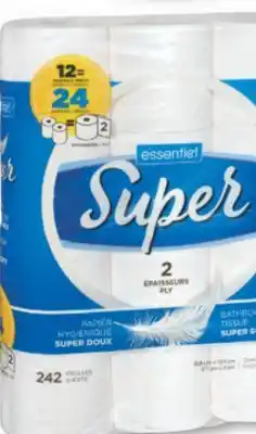 Familiprix ESSENTIEL, Bathroom tissue, 12 double rolls, 8 triple rolls, Tissues, 9 packs offer