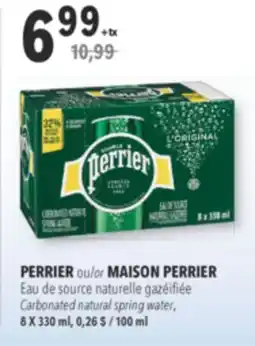 Familiprix PERRIER or MAISON PERRIER Carbonated natural spring water, 8 x 330 ml offer