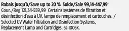 Canadian Tire Rainfresh Selected UV Water Filtration and Disinfection Systems, Replacement Lamp and Cartridges offer