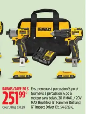 Canadian Tire Dewalt MAX Brushless 1⁄2˝ Hammer Drill and 1⁄4˝ Impact Driver Kit offer