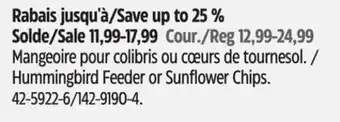 Canadian Tire Perky Hummingbird Feeder or Sunflower Chips offer