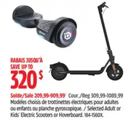 Canadian Tire Gravity Selected Adult or Kids' Electric Scooters or Hoverboard offer
