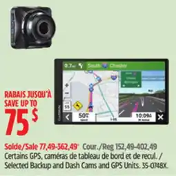 Canadian Tire Selected Backup and Dash Cams and GPS Units offer